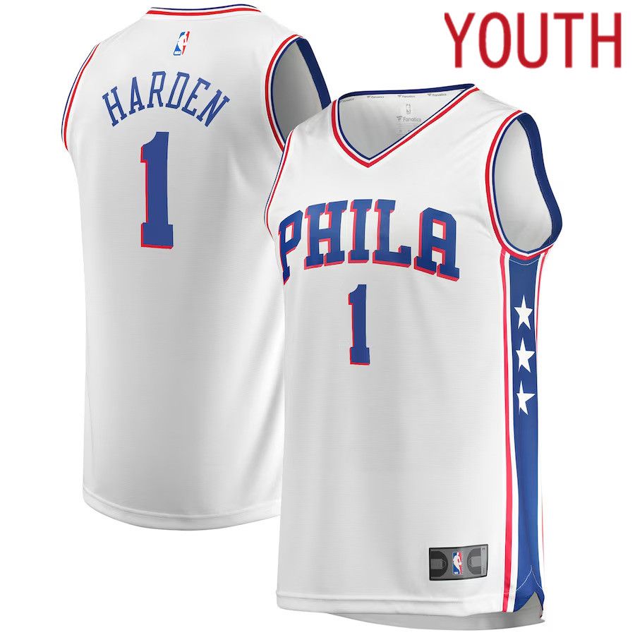Youth Philadelphia 76ers 1 James Harden Fanatics Branded White Fast Break Replica Player NBA Jersey